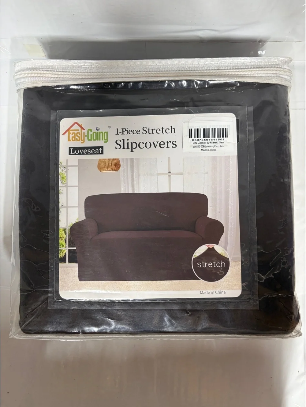 Easy-Going 1-Piece Stretch Loveseat Slipcover in Chocolate